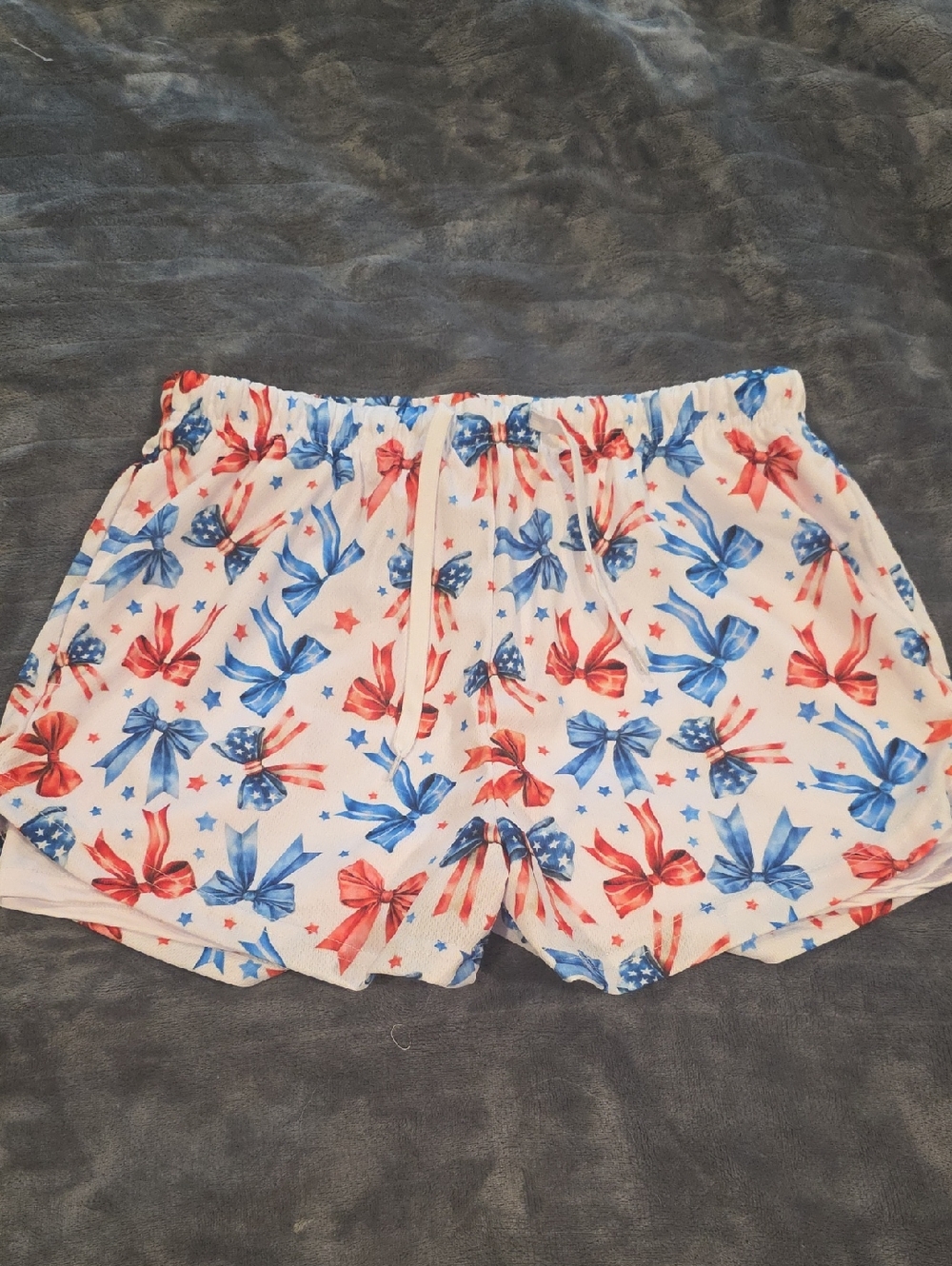 Women's White Red & Blue Star Bow Print Lounge Shorts